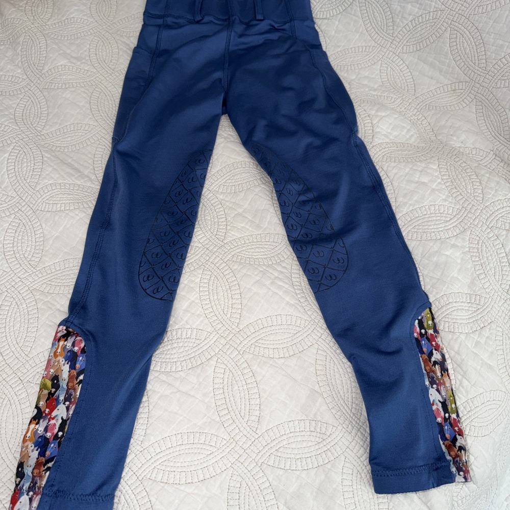 Ovation Kids Sz 12 L Equestrian Jodhpur Riding Pant Royal Blue Horse Face Accent